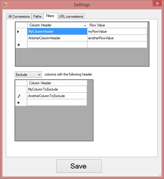 Settings - filters