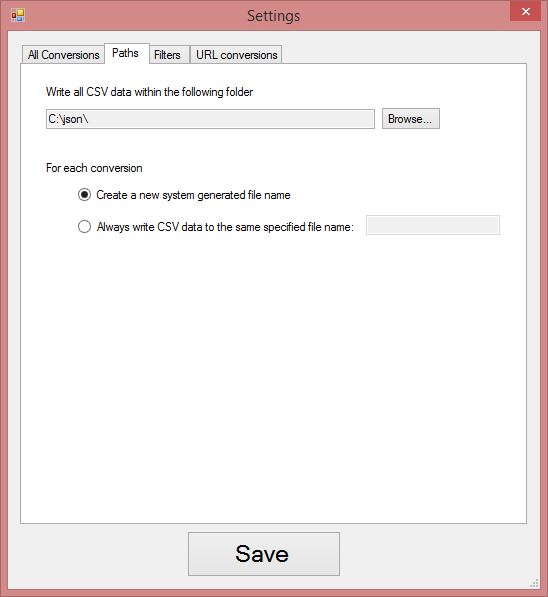 Settings screen - paths