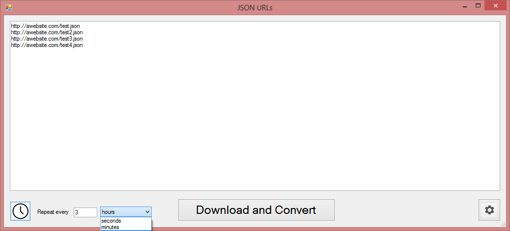 URLs screen with timer